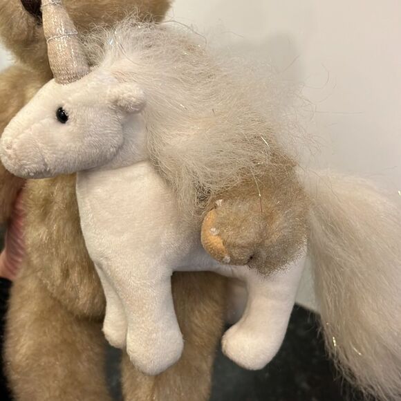 The Bearington Collection Bear Holding Unicorn Holiday Winter Snow 12" Toy - Picture 9 of 9